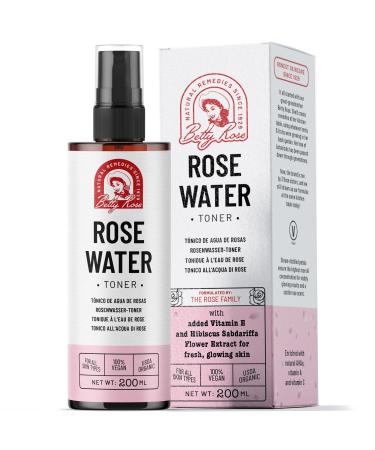 * Betty Rose's Botanicals Pure Rose Water Spray for Face Toner  100% Natural Rosewater Toner  Natural Mist Facial Toner  Rose Water for Hair  Scalp  Skin  Hydrating Toner for Skin