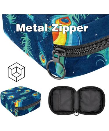 Buy Stylish Storage Bags for Women's Essentials - Peacock Feathers on Navy Blue | Portable Menstrual Pad Pocket Tampons & More - Buy Online on GoSupps.com