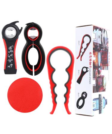 Glass opener gripper 4 packs of rubber glass openers for weak hands 6-in-1 5-in-1 glass bottle opener for seniors with arthritis 4-in-1 glass opener + non-slip cover opener