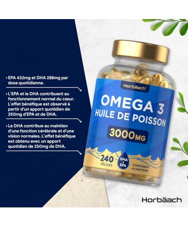 Omega 3 Fish Oil 3000mg | 240 Capsules | Omega 3 Fatty Acids with EPA and DHA | Fish Oil Supplement | Omega 3 Fish Oil Supplement | Horbaach - Buy Online on GoSupps.com