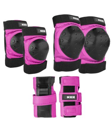 NHH Skateboard Knee Pads Set - 6 In 1 Protective Gear Set Knee Pads Elbow Pads and Wrist Guards for Kids Youth Adults Men and Women (Pink, Small) Pink Small
