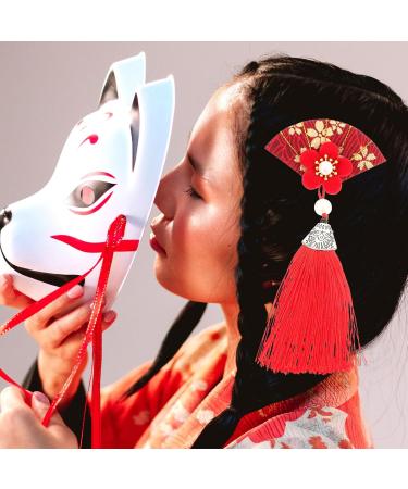 Gadpiparty 1 Pair Japanese Hair Clips Kimono Flower Hair Pins with Tassel Floral Fan Hair Barrette Hair Ornament for Women Girls Red - Buy Online on GoSupps.com