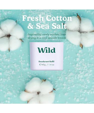 Wild - Natural Refillable Deodorant - Aluminium Free - Aqua Case with 3 x Fresh Cotton & Sea Salt Refill (40g) - Vegan & Eco-Friendly - Long Lasting Protection - 100% Natural Ingredients - Starter Kit Fresh Cotton & Sea Salt 40g (Pack of 3) - Buy Online on GoSupps.com