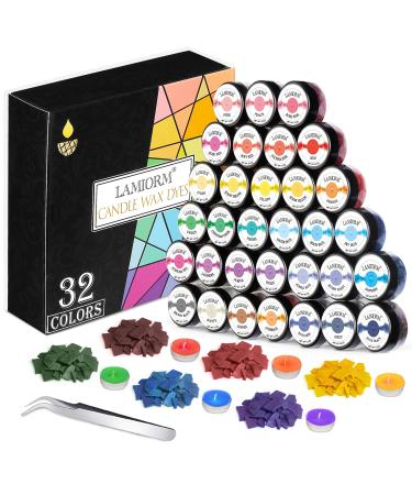 Candle Dye 32 Color Wax Dye for Candle Making (0.2OZ Per Color) DIY Candle Color Dye for Soy Max Candle Wax Dye Chips with Tweezers Soluble&Natural Candle Making Supplies