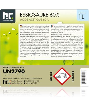 H fer Chemie Acetic Acid 60% - Premium Cleaner & Descaler | 6x1L Made in Germany for Optimal Performance - Buy Online on GoSupps.com