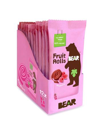 BEAR Raspberry Real Fruit Snack Rolls - Gluten Free, Vegan, Non-GMO - 12 Pack | Healthy Snacks for Kids & Adults - Buy Online on GoSupps.com