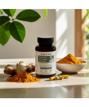 Sage & Self Turmeric Curcumin Capsules 95% Curcumin Extract with Ginger Boswellia & Black Pepper 1000 mg Per Serving Vegan Herbal Supplement (60 Capsules) - Buy Online on GoSupps.com