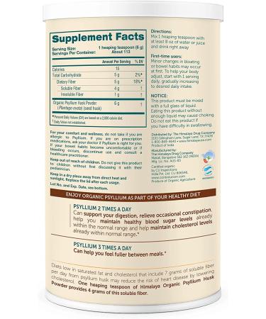 Himalaya Organic Psyllium Husk Powder 24 oz - Daily Fiber & Cholesterol Support - 113 Teaspoons - Buy Online on GoSupps.com