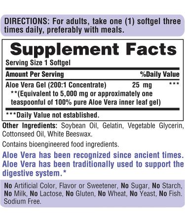 Puritans Pride Aloe Vera Extract 25mg Softgels - 200 Count - Buy Online on GoSupps.com