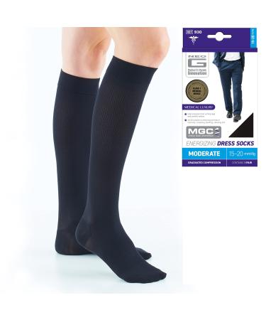 Neo-G Dress Compression Socks Men for Daily Wearing. Knee High Mens Compression Socks Light 14-18mmHg graduated compression for everyday wearing & during long periods of inactivity - Black - L Large Black