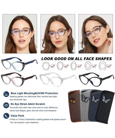 Shop EYEURL 3 Pack Cat Eye Reading Glasses - Blue Light Blocking Rhinestone Coating Spring Hinges +2.50 Magnification - Stylish Eyewear for Women - Buy Online on GoSupps.com