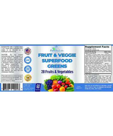 Fruit and Veggie Superfood Greens - 28 Fruits & Vegetables, Antioxidant-Rich Blend with Alfalfa, Barley Grass, Spirulina, Beet Root, Tart Cherry, Blackberry - 60 Tablets - Buy Online on GoSupps.com