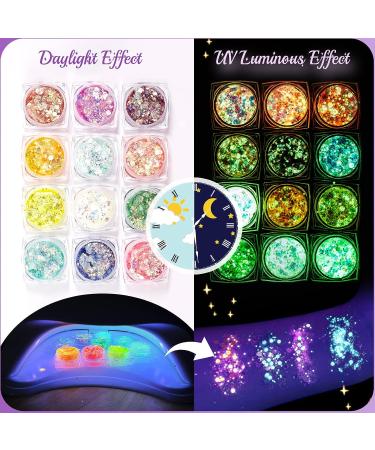 Eleanore's Diary Glow in The Dark Glitter Gel - 12 Colors for Concerts, Music Festivals, Raves - Sparkling Mermaid Body, Eye, Lip, Hair Glitter - UV Holographic Face Gel for Women - Buy Online on GoSupps.com