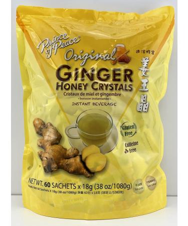 Instant Ginger Honey Crystals Family Value Pack 60 Sachets 18g per Sachets ( Total 38oz/ 1080g ) By Prince of Peace