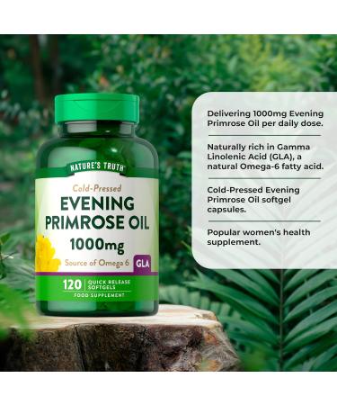 Evening Primrose Oil 1000mg | 120 Softgel Capsules | High Strength Omega 6 and GLA | by Natures Truth - Buy Online on GoSupps.com