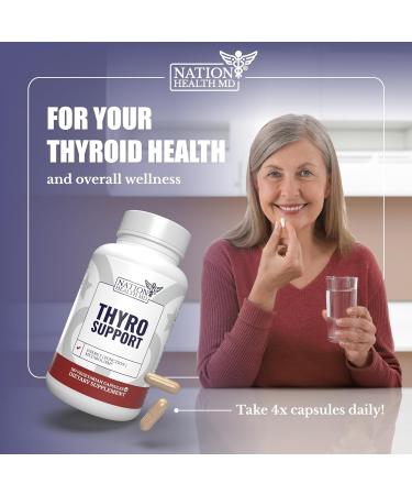 NATION HEALTH MD Thyro Support - Thyroid Supplement with Selenium, Bladderwrack & Zinc - Thyroid Health for Women & Men - Vegan, Non GMO, Gluten Free - 120 Capsules - Buy Online on GoSupps.com