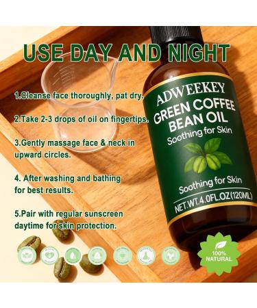 Adweekey Green Coffee Bean Oil for Face & Body 100% Natural Cold-Pressed Vegan Soothing Fast-Absorbing Moisturizer for Smooth Supple Skin 4 fl oz - Buy Online on GoSupps.com