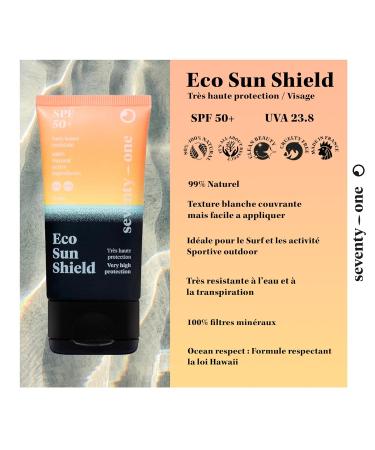 Seventyone Percent Eco Sun Shield SPF 50+ | High UV Protection for Face | Waterproof | 100% Mineral Filters | Made in France | Pocket Size 50ml - Buy Online on GoSupps.com