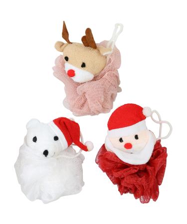 Iconikal Kid's Christmas Bath Character Loofahs  Santa  Reindeer  Polar Bear 3 Count (Pack of 1)