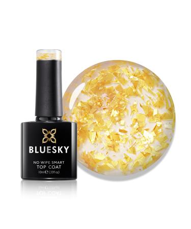 Bluesky Golden Flake No Wipe Top Coat 10ml GLT01 Gold Leaf Gel Nail Polish for 21 Day Manicure Professional Salon& Home Use Requires Curing Under LED UV Nail Lamp