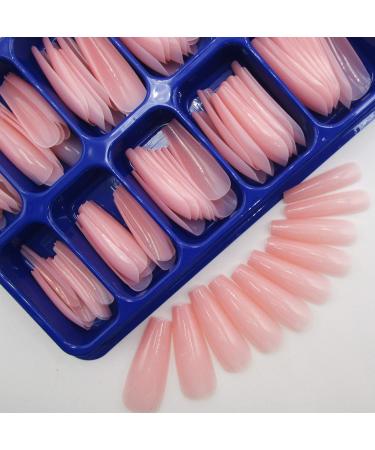 100pc Colored Long Coffin False Nails Artificial Acrylic Tips Ballerina Shape Nude Pink Press on Fake Nails Manicure Fingernail DIY Decor for Women Girls (Nude)