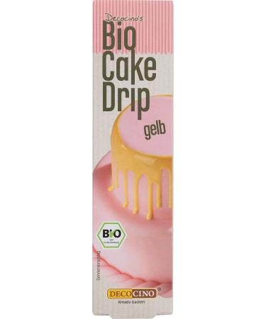 Decocino Bio Cake Drip yellow - 40 g - ready -to -use cake glaze in organic quality for decorating Drip cakes cakes and cake pops - palm oil -free