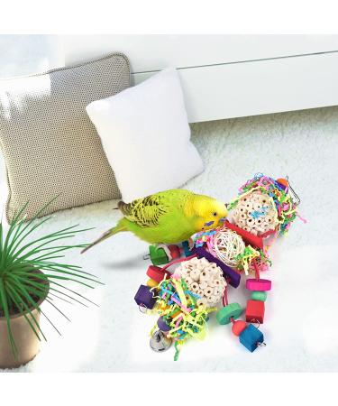 Bissap Conure Toys - Foraging Shredder Hanging Toy with Sola Balls and Bell for Small Parrots, Parakeets, Conures, Cockatiels, Love Birds - Cage Toy - Buy Online on GoSupps.com