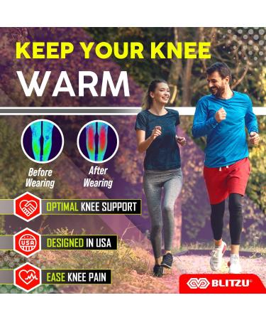BLITZU Knee Braces for Men & Women - 2 Pack Compression Sleeves for Knee Pain Relief - Medium Size Black (1 Pair) - Buy Online on GoSupps.com