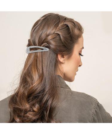 2Pcs Rhinestone Snap Hair Clips - Shining Silver Metal Clips for Women - Buy Online on GoSupps.com