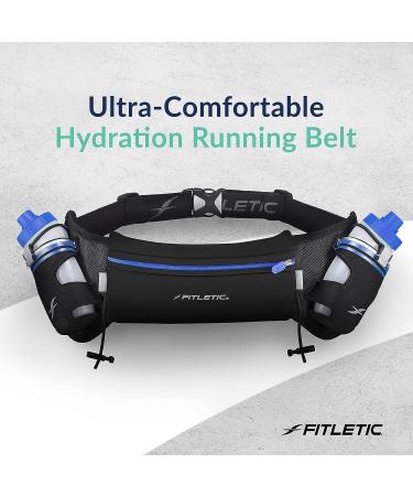 Fitletic Hydra 16 Hydration Belt with Water Bottle Holder, Pockets, and Gel Holder - L/XL Black & Blue - Buy Online on GoSupps.com