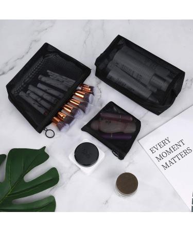Travel Toiletry Bags Set - Mesh Cosmetic Bags with Zipper (3 Sizes) for Men & Women | Black Makeup Organizer - Buy Online on GoSupps.com