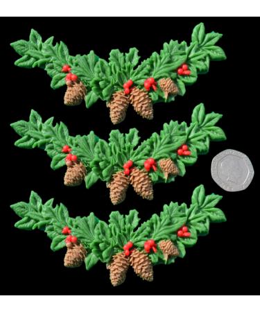 3 x Edible 3D Christmas Garlands Wreaths with red berries icing toppers cake cupcakes decorations