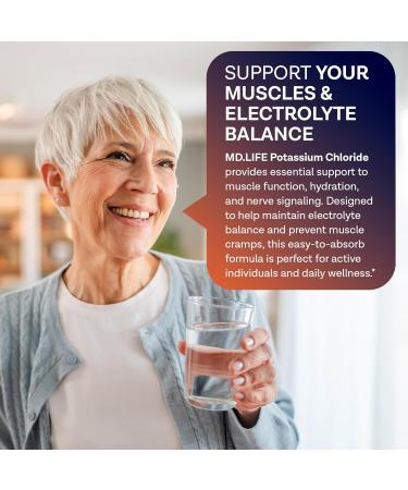 MD Life Potassium Chloride Supplement - Third Party Lab Tested - 99mg 90 Count - Potassium Chloride Capsules May Help Support Muscle Function & Healthy Blood Pressure Vegetarian Potassium Supplement - Buy Online on GoSupps.com