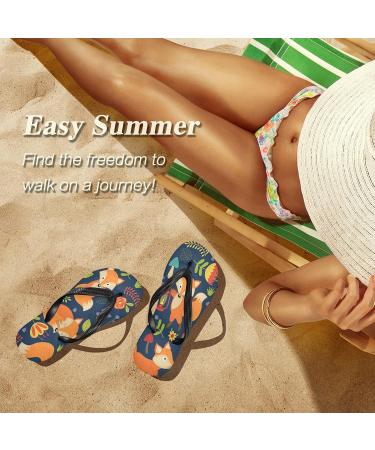 Mnsruu Multi-Colored Flip-Flops with Fox Flower & Mushroom Leaves - Perfect for Home Hotel Spa & Travel | Unisex Footwear for Men & Women - Buy Online on GoSupps.com