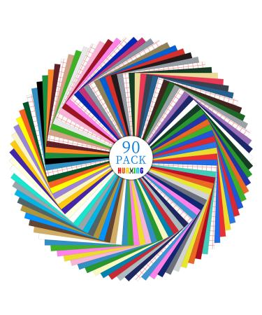 Huaxing Permanent Adhesive Vinyl Sheets Assorted Colors Premium Adhesive Craft Outdoor Vinyl (90 Pack)