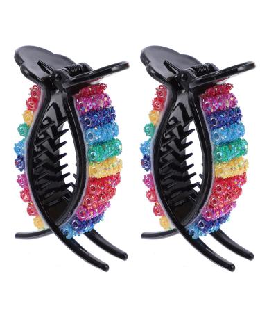 Beaupretty 2 Pcs Hair Claw Clips Nonslip Banana Jaw Clips Rhinestone Ponytail Holder Gripper Hair Barrettes French Hair Clamp Pin Hair Styling Accessories for Women Girls Colorful