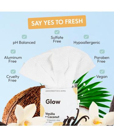 FOMIN Travel Deodorant Wipes - 50 Count - Glowing Coconut and Vanilla - pH Balanced Hypoallergenic Mini Deodorant Wipes For Women and Men - Plastic-Free Individually Wrapped Underarm & Body Wipes Glow - Coconut Vanilla - Buy Online on GoSupps.com