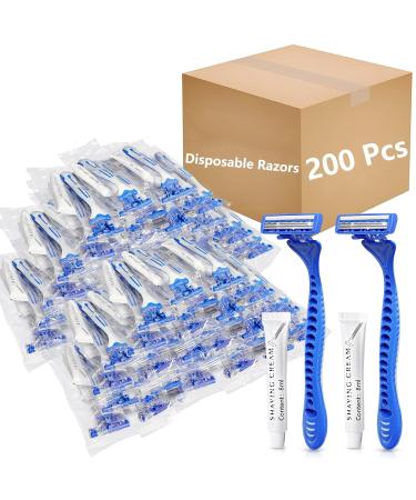 200 Pack Kheoxusa 3 Blade Disposable Razors - Individually Wrapped Perfect for Hotels Airbnb & Travel - Triple Blade Razors in Grey Blue - Buy Online on GoSupps.com