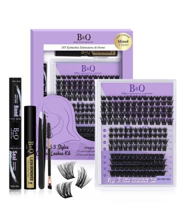 Lash Extension Set 156 PCs eyelash Extensions Set B & Q eyelash extension Set Individual eyelashes with mascara brush lash glue remover removering eyelashes for DIY eyelashes Extensions (bootes kit) 1 piece (1 Pack) 156PCs booteskit