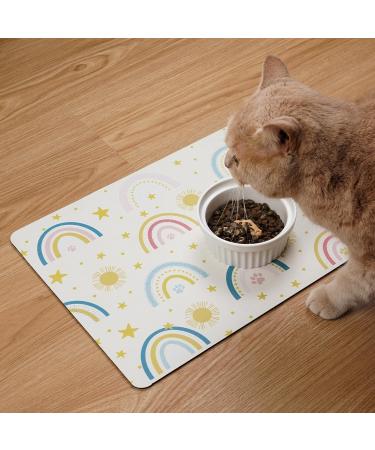 Solday Pet Food Mat for Dogs & Cats - 50x30cm Waterproof Silicone Bowl Pad with Rainbow Pattern - Non-Slip Feed Mat (Ivory) - Buy Online on GoSupps.com