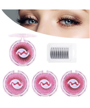 Chlffua 4 Pairs Reusable Self-Adhesive False Eyelashes No Glue or Eyeliner Needed Natural Thick 3D Curling Fake Lashes Easy to Wear Waterproof