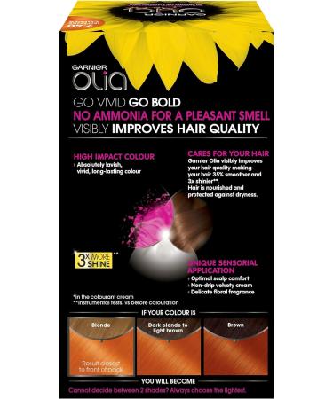 Garnier Olia Permanent Hair Dye Up to 100% Grey Hair Coverage No Ammonia 60% Oils Bold 7.40 Intense Copper Intense Copper 1 count (Pack of 1) - Buy Online on GoSupps.com