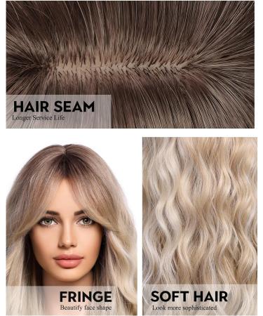 WOKESTAR Long Light Blonde Synthetic Hair Wig with Curtain Fringe for Women - Buy Online on GoSupps.com