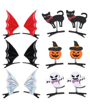 12 Pcs Bat Hair Clips for Women Colorful Devil Wings Hair Clip Halloween Bat Wing Hair Barrettes Pumpkin Ghost Black Cat Hairpins Halloween Hair Accessories for Women Costume Party