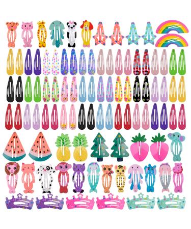 Volumoon 100Pcs Cartoon Clips Cute Hair Clips Girl Hair Clips Small Animal Colorful Metal Snap Barrettes Little Hairpin Hair Accessories Plastic Cartoon Clips for Toddlers Kids Girls