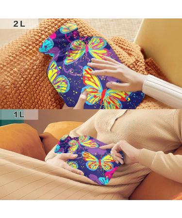 Colorful Butterfly Hot Water Bottle with Cover - 2L Pain Relief for Women & Adults - Hand & Foot Warmer - Buy Online on GoSupps.com