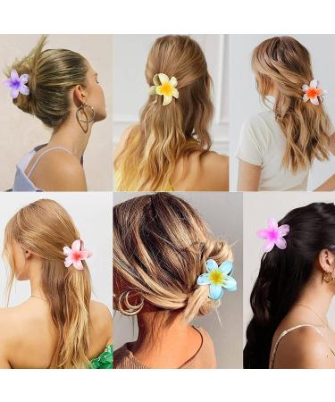 Plumeria Flower Hair Claw Clips - 7Pcs Slipproof Plastic Hairpins | Trendy Hawaiian Accessories for Weddings & Beach Parties - Buy Online on GoSupps.com