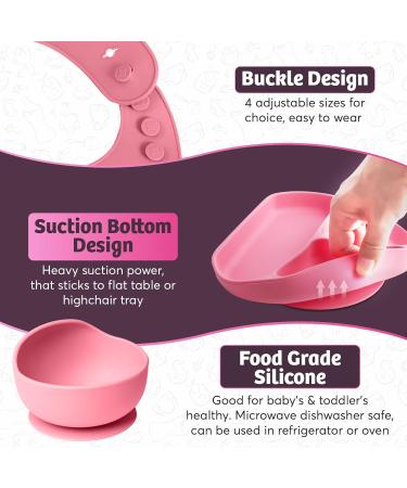 CHEEKYCHOPS 9 PCS Baby Weaning Set & Ebook Includes Baby Plate Adjustable Bib Cup Recipe Ebook Suction Baby Bowl and Spoon Baby weaning Set Baby Pink - Buy Online on GoSupps.com
