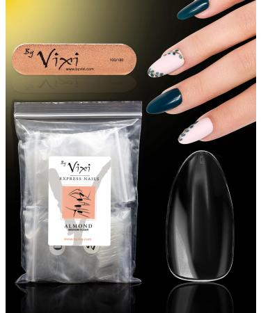 BY VIXI 600 medium almond nails with preparation file 10 sizes-through-sighted express full cover.For professionals & the home use of almond nails medium
