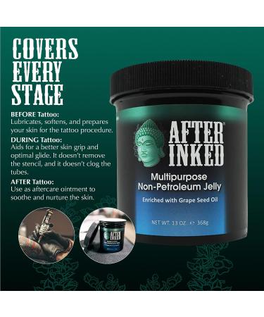 After Inked Non-Petroleum Jelly 13oz - Tattoo Aftercare Ointment with Grape Seed Oil - Piercing & PMU Moisturizer - Buy Online on GoSupps.com